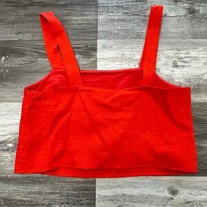 NWT Rachel Zoe Red Womens Small Button Wide Strap Linen Summer Cruise Crop Top‎